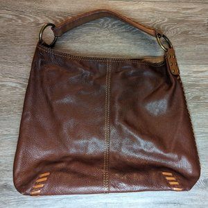 Lucky whipstitch cognac and brown leather shoulder bag